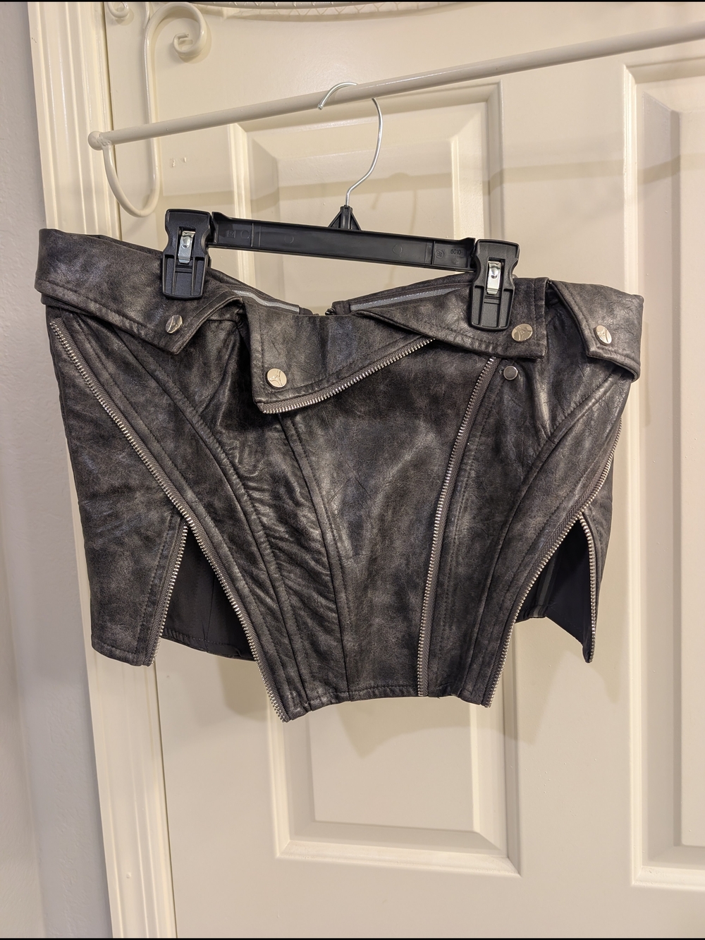 Maniere De Voir Distressed Vegan Leather Corset